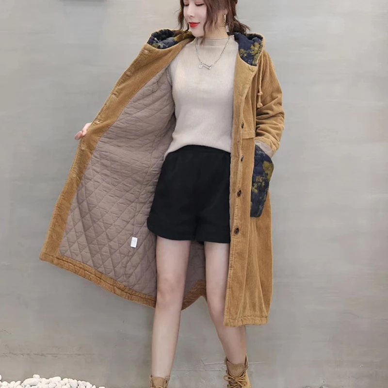

Max LuLu New 2020 Chinese Fashion Womens Vintage Coats Ladies Loose Long Winter Jackets Corduroy Warm Floral Clothes Plus Size