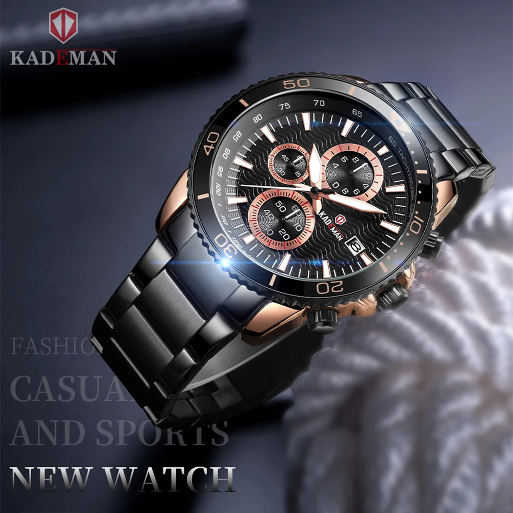 

KADEMAN New Fashion Mens Watches Top Brand Luxury Big Dial Military Quartz Watch Leather 30M Waterproof Sport Relogio Masculino
