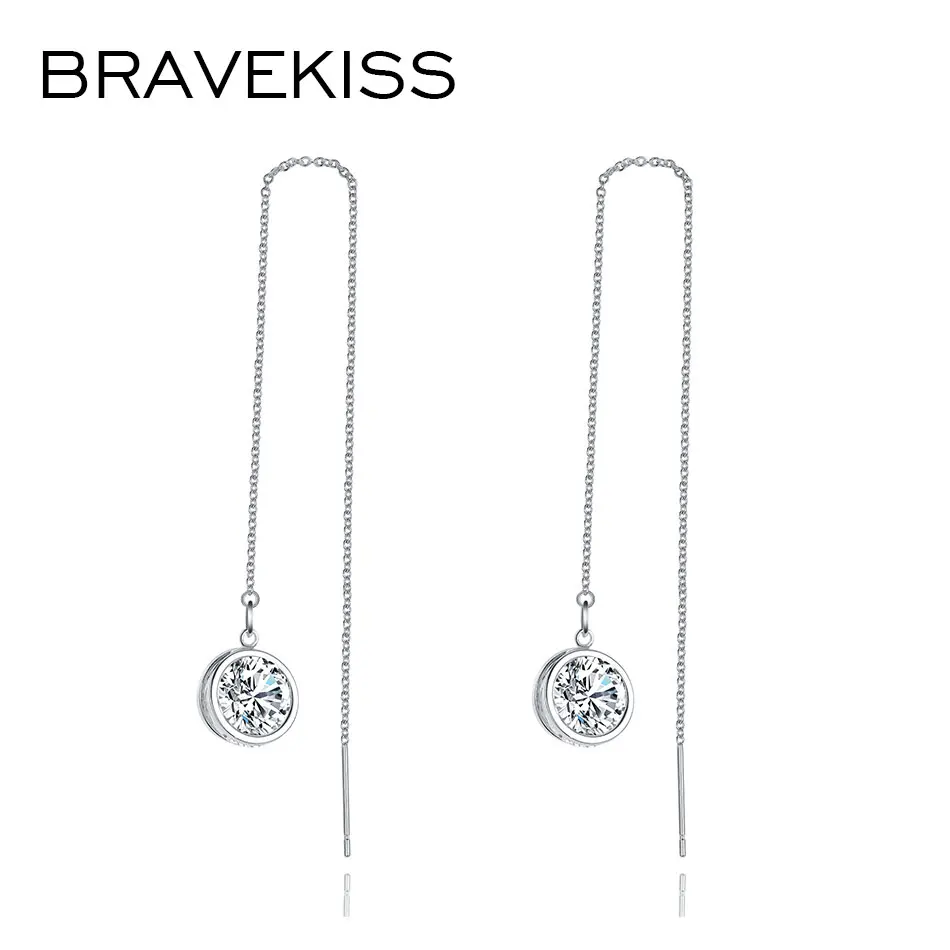 BRAVEKISS круглые Кристальные Подвесные серьги длинные капли на цепочке женские с