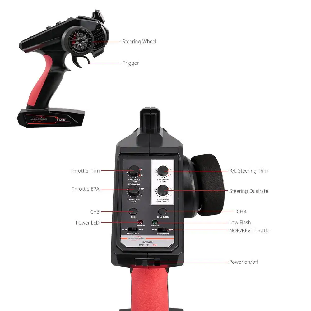 

AUSTAR AX6S 2.4G 4CH Transmitter Radio Remote Control with Receiver for Rc Car Boat