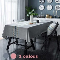 embroidery flower table cloth cottonlinen tablecloth solid color rectangule diningcoffee table cover pastoral greypink