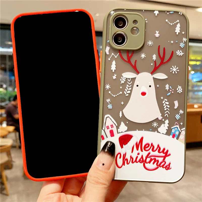 Painted Santa Deer Pattern Phone Case For iPhone 12 11 Pro Mini X XR XS 7 8 Plus SE 2020 Soft TPU Camera Protection Back Cover