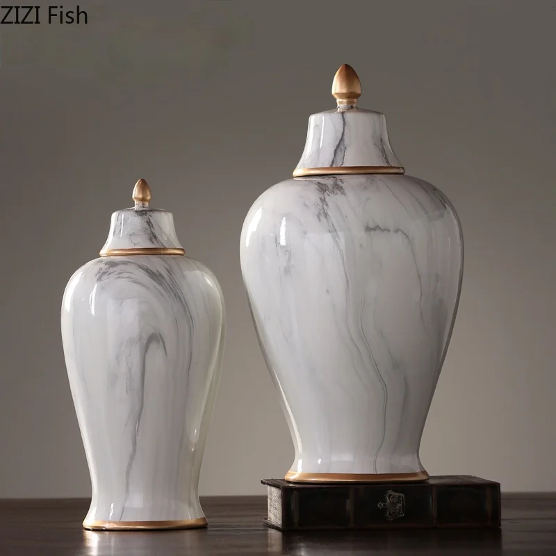 

Американский мраморный Керамика банка для хранения Цветочная композиция для вазы Контейнер украшения большой сосуд для хранения ваза для ...