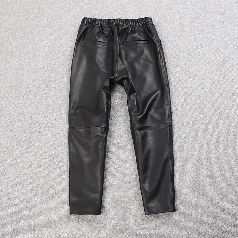 England style great quality ealstic waist real sheep leather pants Spring female A buckle was thin pencil leather Pants F1052