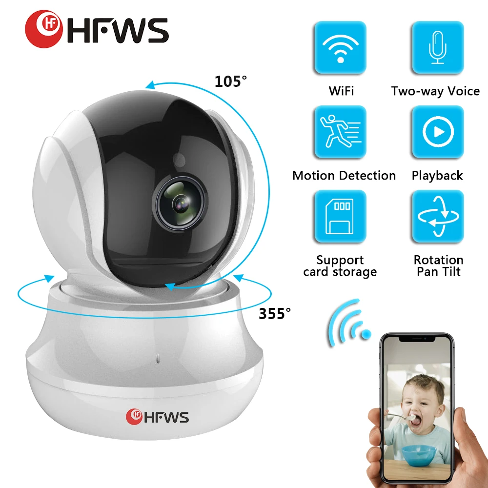 HFWS Ip Video Surveillance Camera With Wifi 1080P 2MP Security Home Wirele Cctv Infrared Night Vision Mini Cameras Indoor | Безопасность