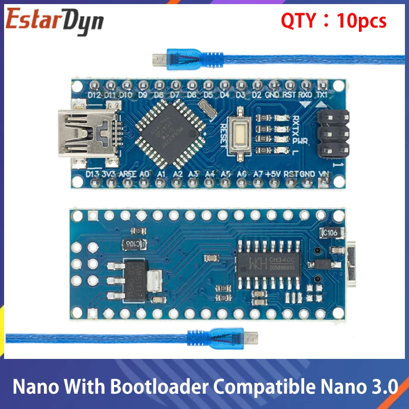 Купи Контроллер Nano 3, 0, совместимый с Загрузчиком, для arduino CH340, 16 МГц, ATMEGA328P, 10 шт. за 3,402 рублей в магазине AliExpress