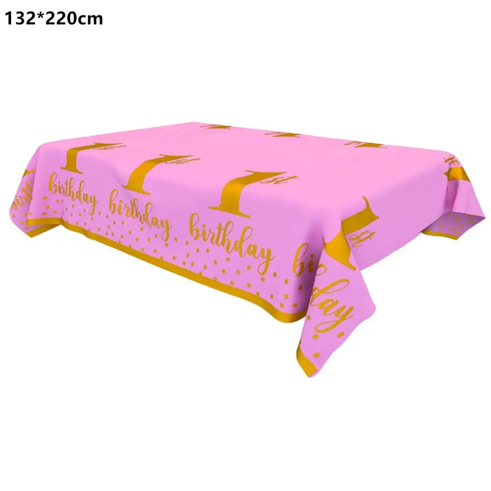 Одноразовая Скатерть синего и розового цвета на 1 й день рождения бумажные