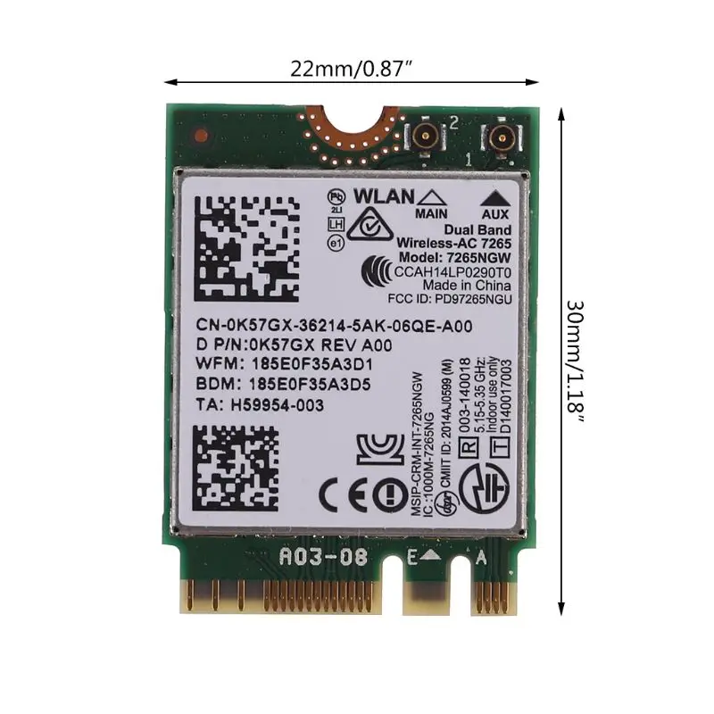 

7265 00JT469 for thinkPad X250 T450 T550 with Dual Band Wireless AC Card Wifi Bluetooth Net Card Large Capacity