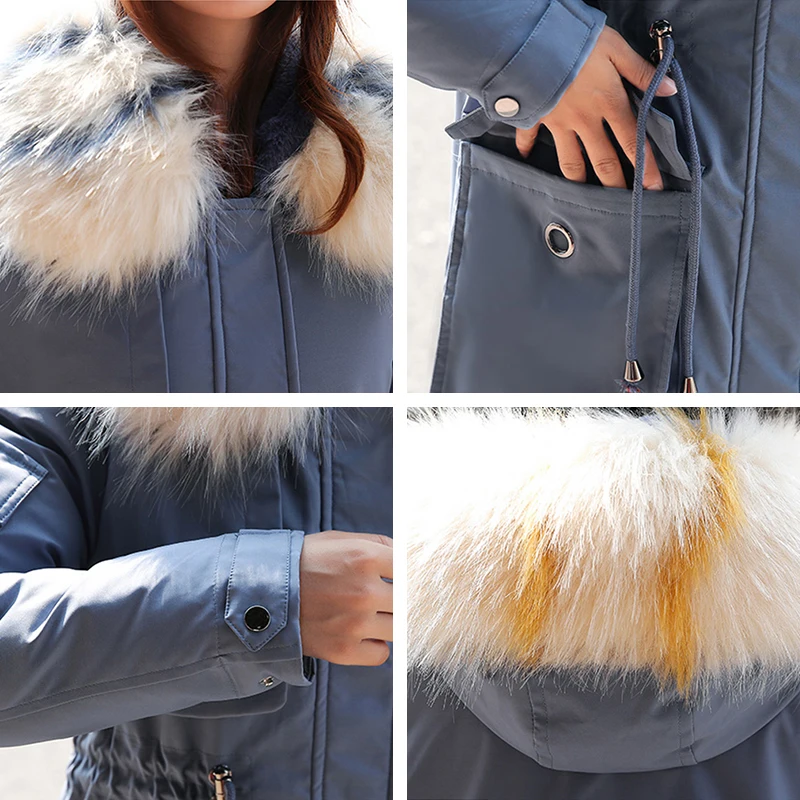 

Jacket 2020 Winter Women's Parkas Coats Fur Hooded Slim Pocket Outwear Parka Thick warm Jackets Coat