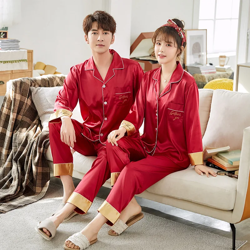 

Luxury Pajama suit Satin Silk Pajamas Sets Couple Sleepwear Family Pijama Lover Night Suit Men & Women Casual Home Clothing