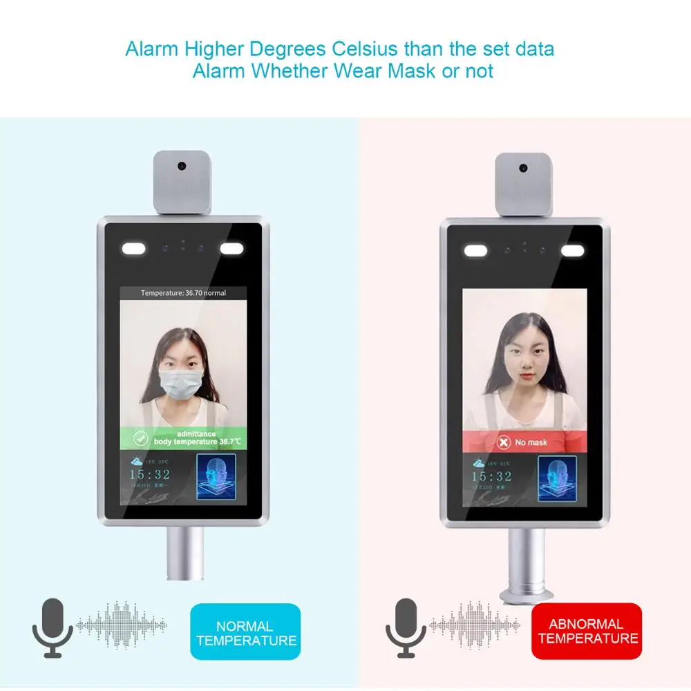 7-дюймовый IPS HD дисплей распознавание лица термальная посещаемость времени