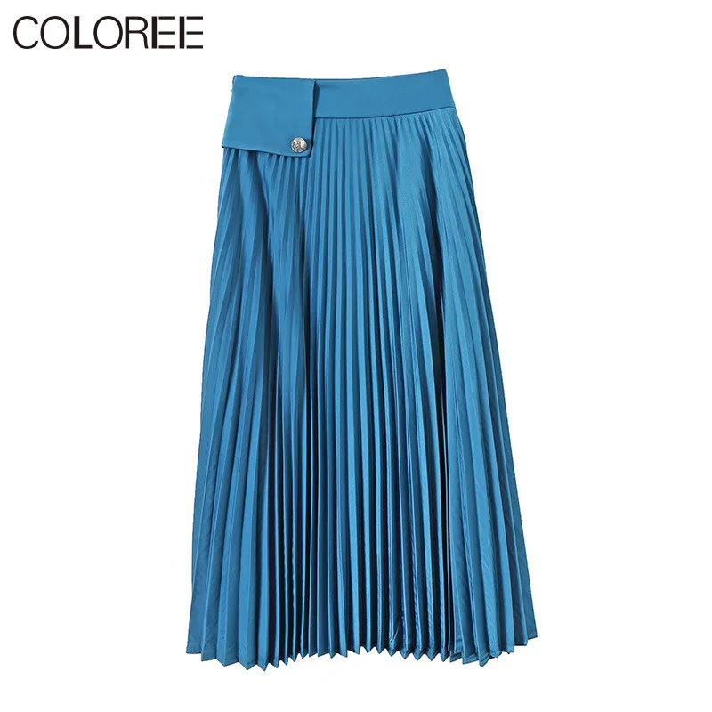 

korean fashion elegant draped pleated skirt 2021 spring high waist midi skirts womens