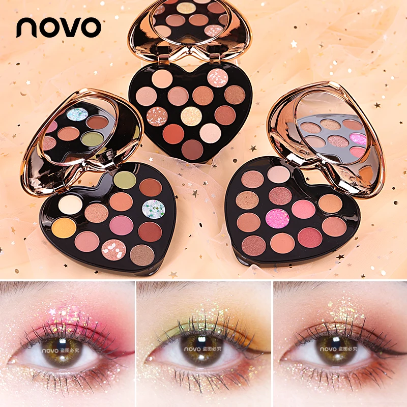 NOVO 12 Colors Shimmer Matte Pigmented Eyeshadow Palette Heart Shape Kit Makeup Glitter Nude Lasting Waterproof Smoky Eye Shadow |