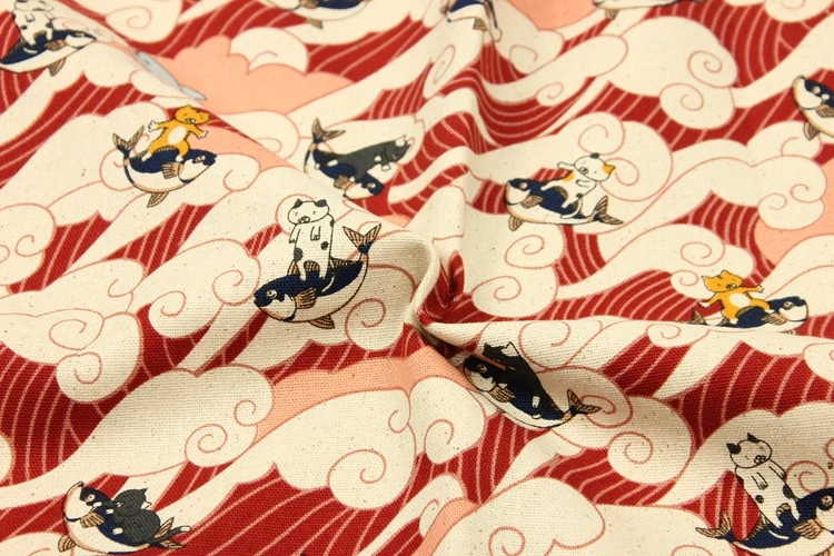 Japan Syle Cotton Fabric for Cushion Cover/Table Cloth Ocean Wave Kitten Prints DIY Handbag/Dress Sewing | Дом и сад