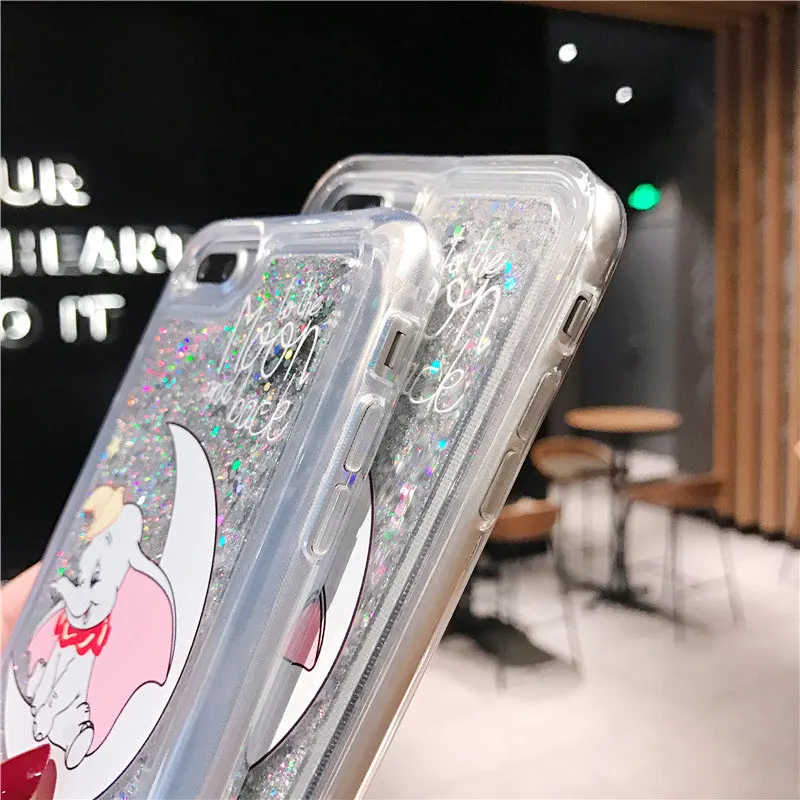 Милый мультфильм сыпучий песок с блестками Луна Dumbo телефон чехол для iphone Xs MAX XR X 6