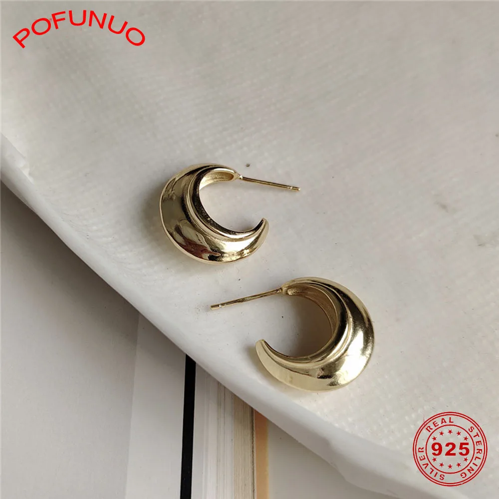 Серьги гвоздики POFUNUO из стерлингового серебра 925 пробы в форме полумесяца женские