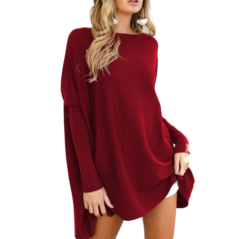 Женский Повседневный свободный однотонный пуловер с длинным рукавом и круглым