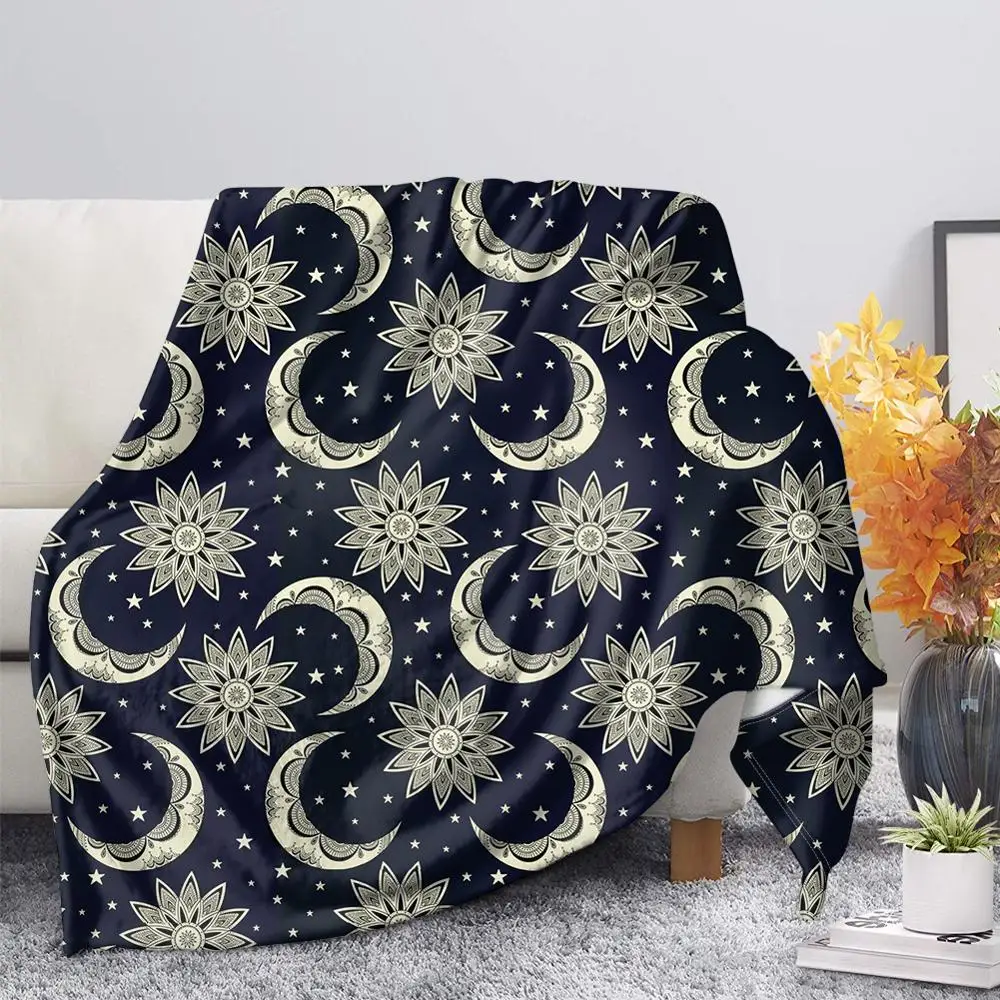 

TOADDMOS Drop Ship 1PCS Fleece Blanket Sun Moon Star Face Mandala Design Winter Bed Sheet Knee Blanket Office Nap Blanket Quilt
