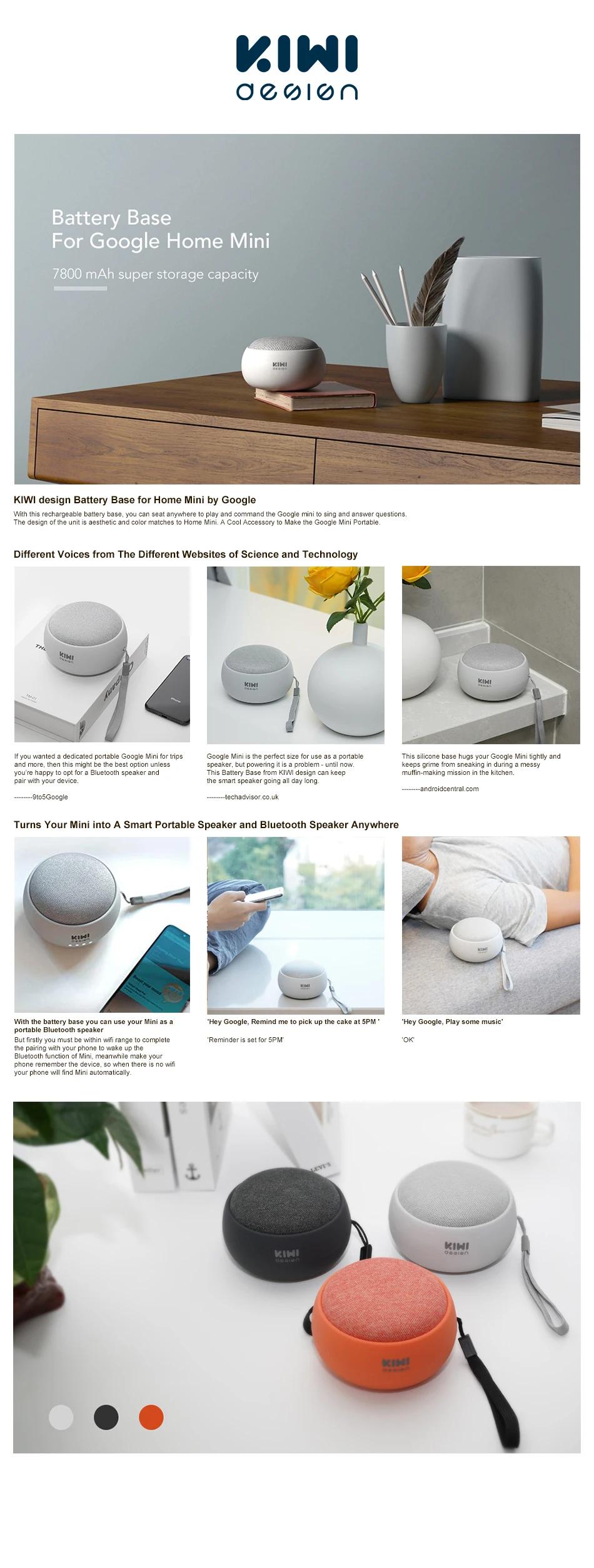 Киви дизайн Перезаряжаемые Батарея основание для Google Home Мини Смарт Динамик, 7800 мА/ч, Портативный Мощность Зарядное устройство защитный держатель