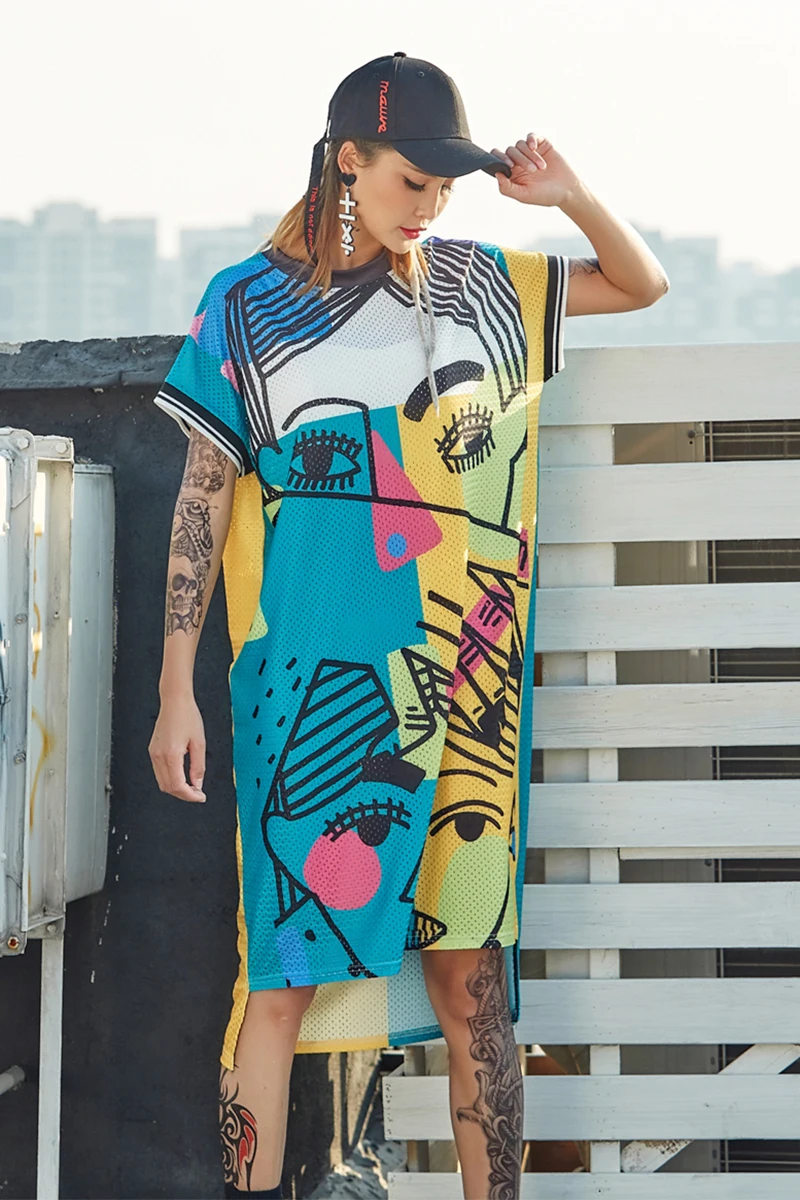 

New short-sleeved T-shirt dress Harajuku one-piece dress Summer tide brand women's loose top mid-length T-shirt