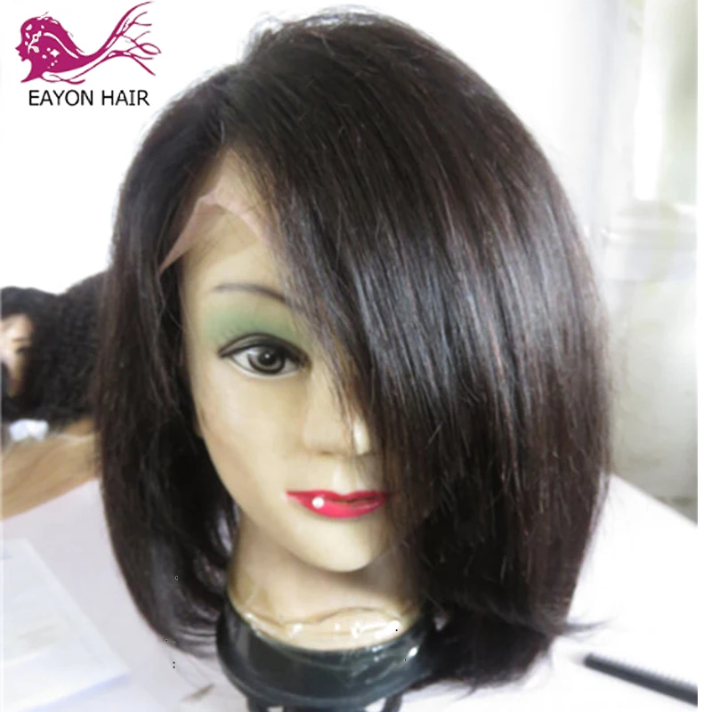 EAYON короткий Боб шелковистые прямые полные кружевные человеческие волосы парики