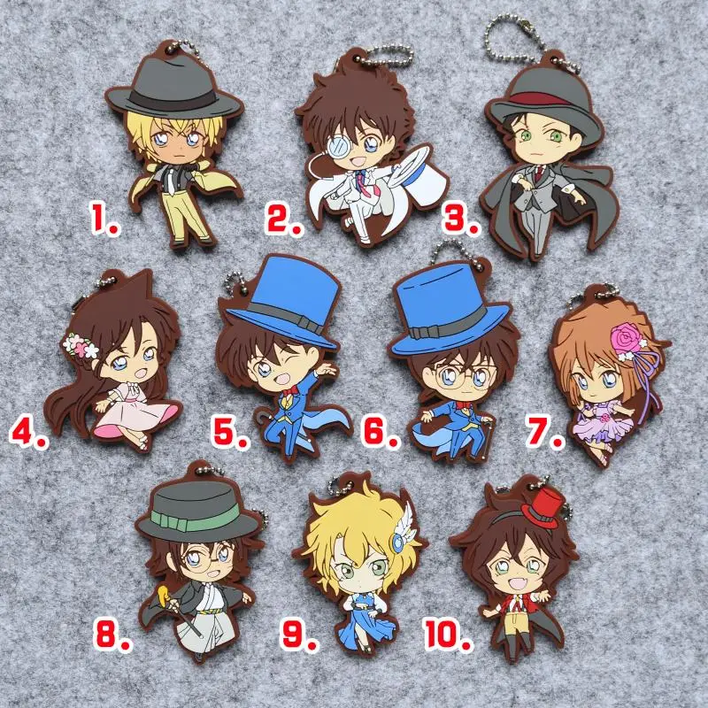 

Conan Anime Detective Conan Jimmy Kudo Kaitou Kiddo Hattori Heiji Bourbon Akai Shuuichi Mouri Ran Dancing Rubber Keychain