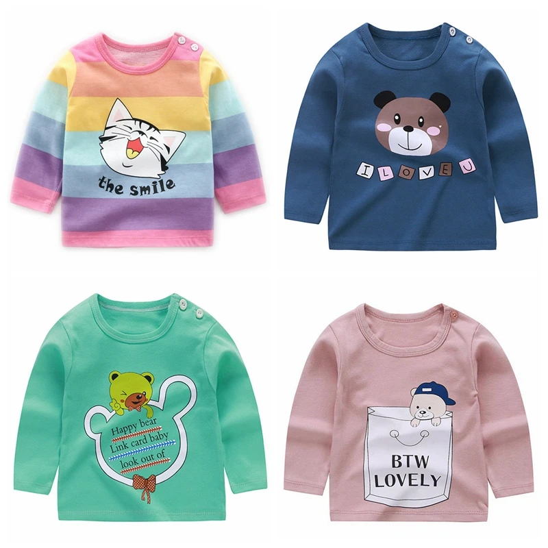 Детские футболки для новорожденных девочек и мальчиков Весенняя хлопковая