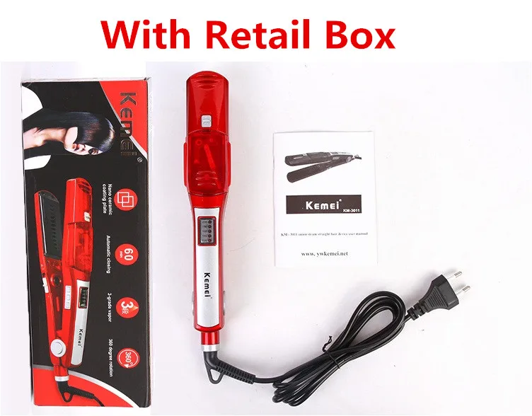 With box Профессиональный Электрический паровой выпрямитель Kemei 110-240 В, автоматический паровой гребень, керамическая нагревательная пластина, быстрый выпрямитель для волос - Цвет: With box