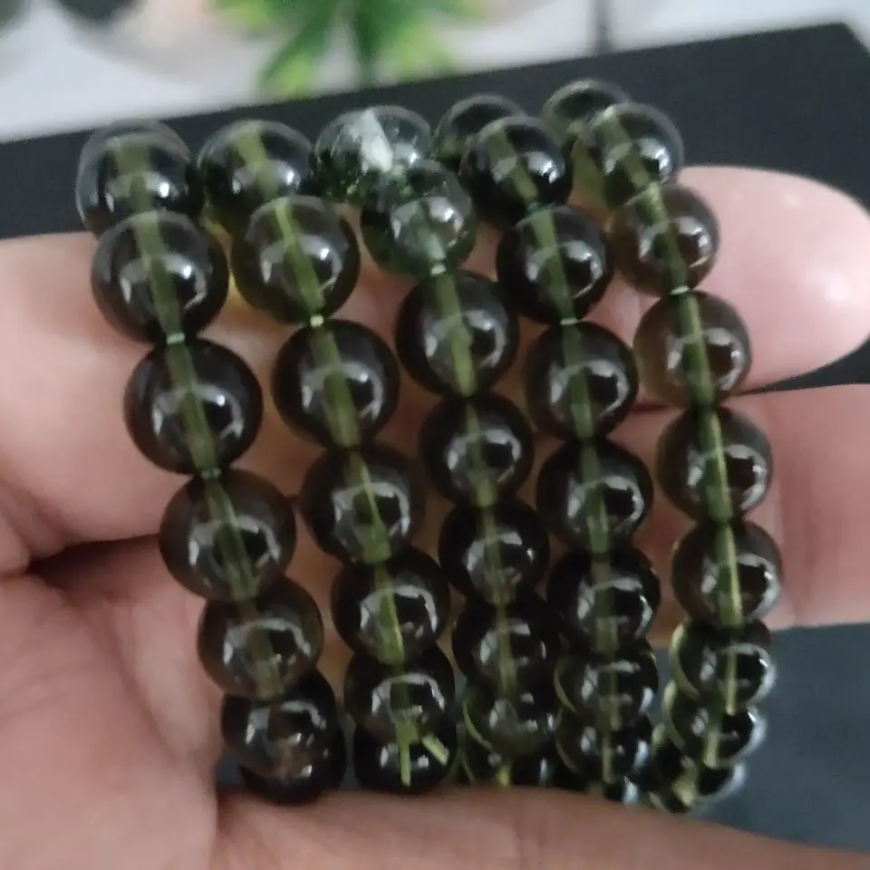 

8mm Green GEM MOLDAVITE Meteorite Impact Glass Czech bracelet drop shipping