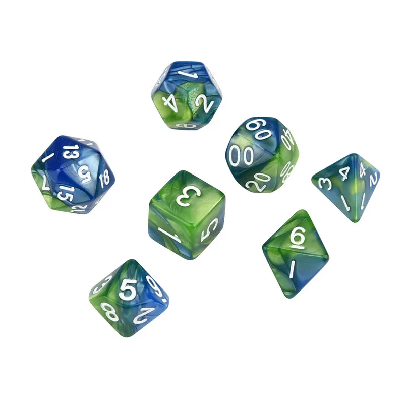 light green dice set 7 шт. игральные кости набор trgp игра полихедрон D4-D20 многогранный новая башня для игральных костей акриловые dados rpg двухцветные многоцветные игральные кости DND 30A19 - Цвет: light green dice set