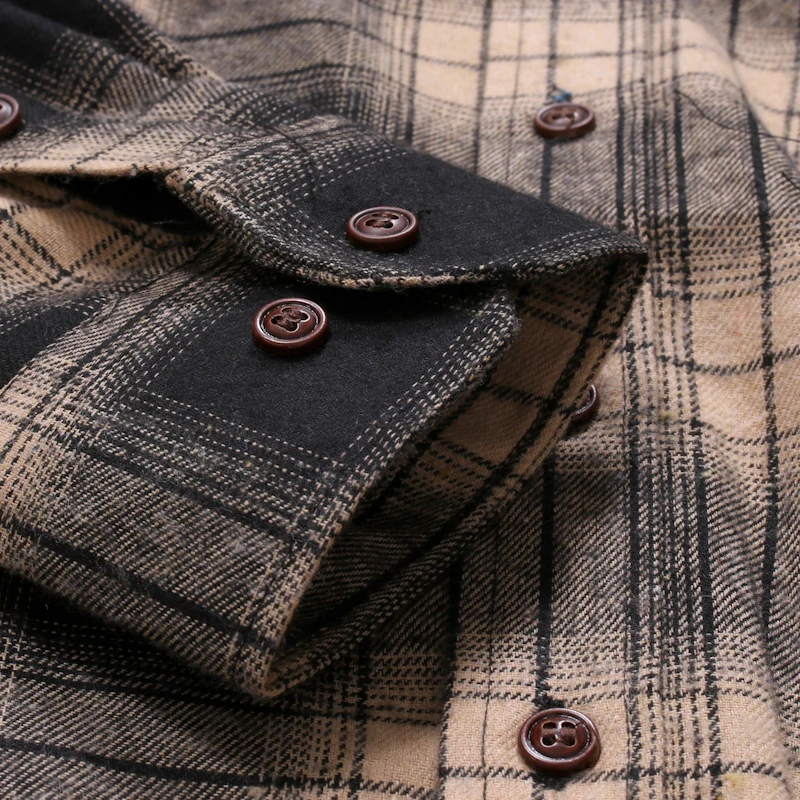 Мужская классическая рубашка в клетку повседневная фланелевая однобортная