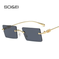 soei fashion rimless women sunglasses vintage rectangle clear ocean lens eyewear retro brand designer sun glasses men uv400