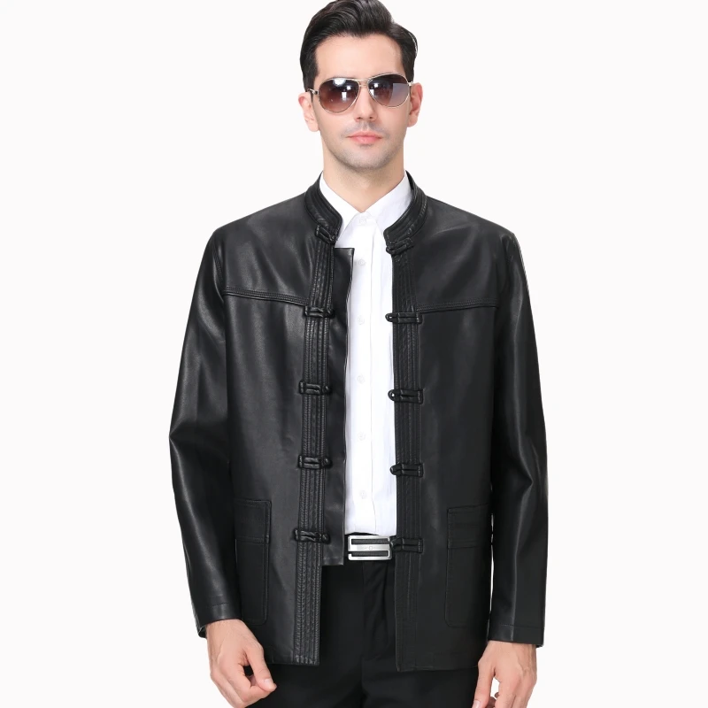 Chinese Style Men PU Bomber Jackets Coats Motorcycle Biker Faux Leather Jacket Autumn Winter Clothes Male Classic Thick Coat | Мужская