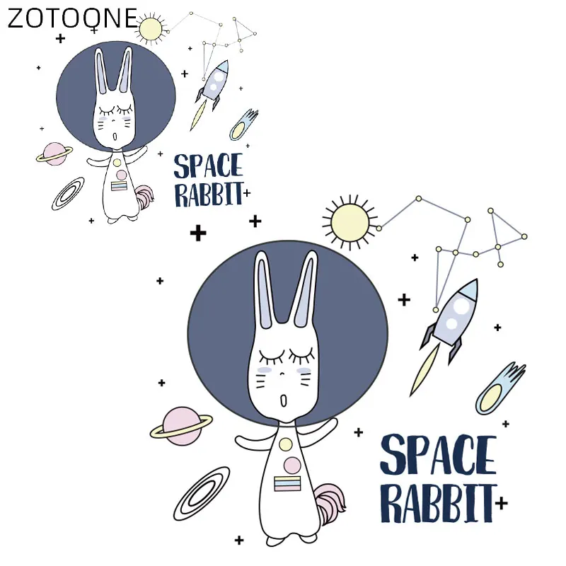 

ZOTOONE Iron on Cartoon Spaceship Patch for Clothing Cute Rabbit Astronaut Letter Stickers for Kids Heat Transfer Diy Applique D