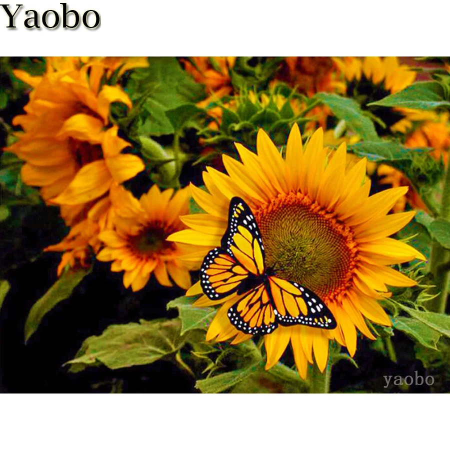 

5d Diy Diamond Painting Sunflower butterfly flower stitch cross kit rhinestone full drill square round diamond embroidery mosaic