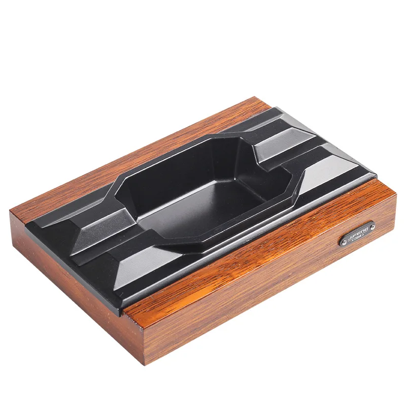 Square Wood Base Metal Cigarette Cigar Ashtray Holder Home 2 Slot Smoking Cigar Holder 2 Rest Luxury Cigar Accessories