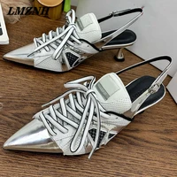 lmznh summer leather sandals women 2021 pointed toe mixed colors lace up breathable women sandals catwalks nightclub women shoes