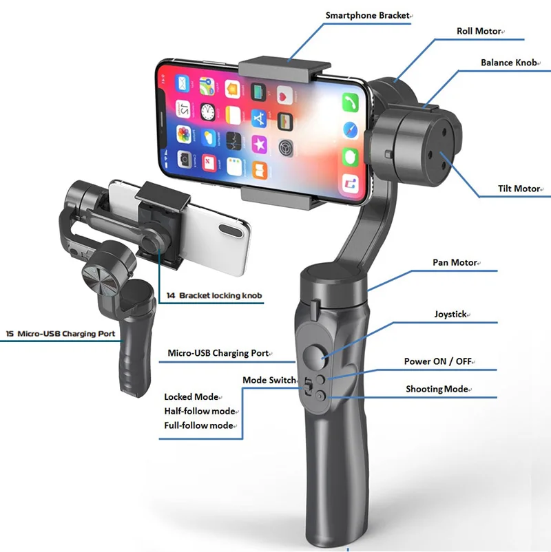 Карманный 3-осевой сотовый телефон карданный стабилизатор для смартфона Samsung Huawei