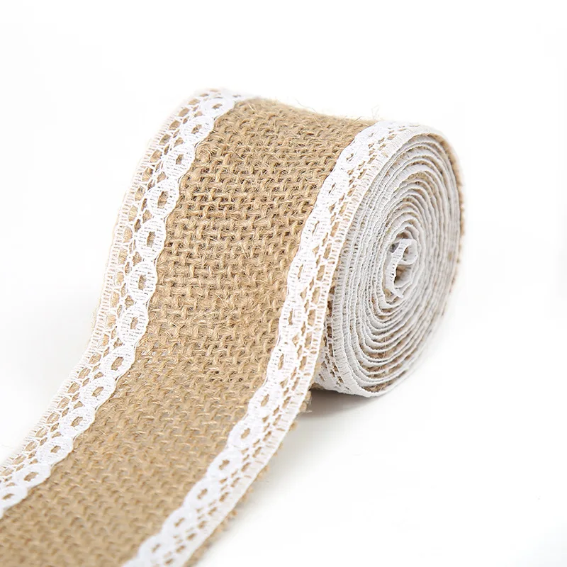 2 м из натурального джута Мешковина мешковиной лента с белым кружевом поделки
