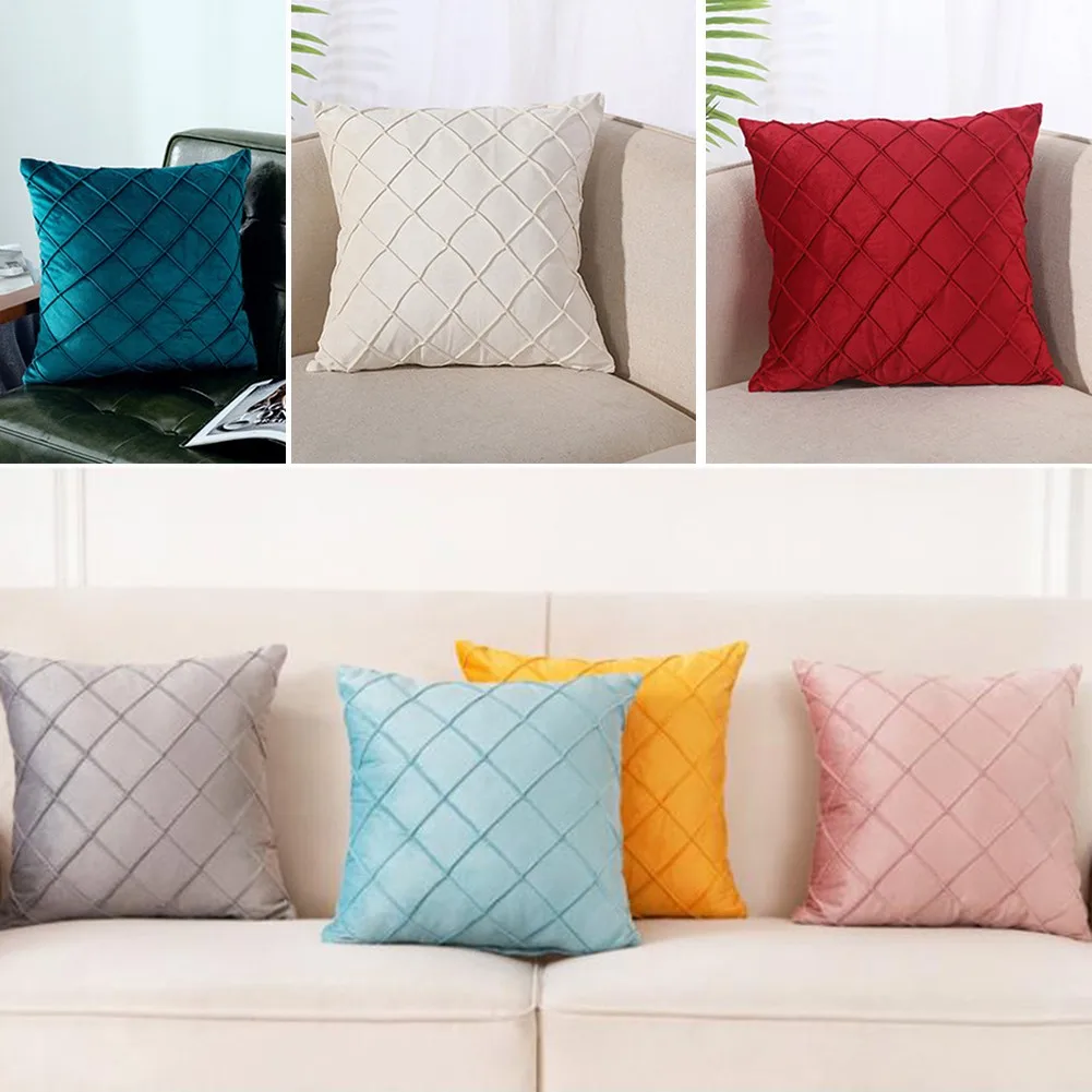 

45*45cm Velvet Pillowcase Pleated Checked Plush Plain Color Lounge Cushion Cover Sofa Bedroom Chair Soft Decorative Pillow Case