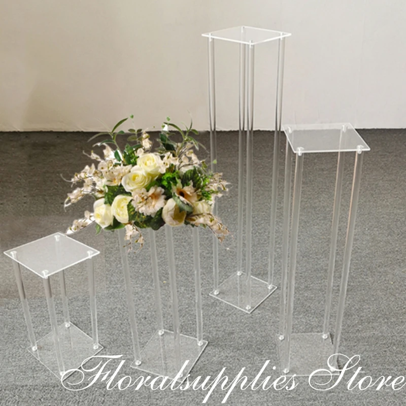 

Set of 4 size clear acrylic flower stand wedding Grand vases decoration for mariage column Pillar flower stand backdrop frame