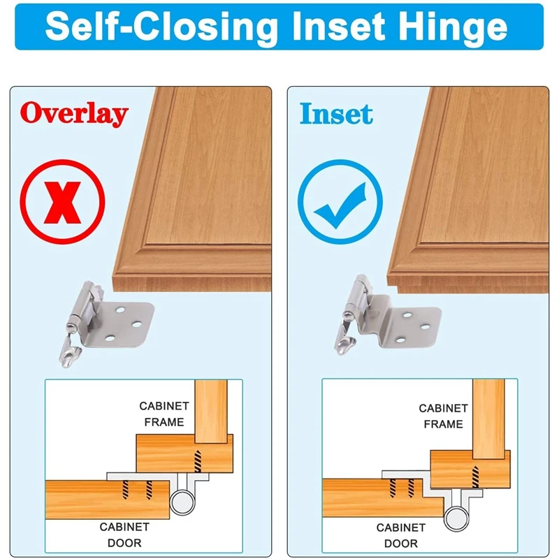 

30 Pcs Embedded Hinges Suitable for Face Frame Kitchen Cabinet Doors Satin Nickel Self-Closing Cabinet Hinges