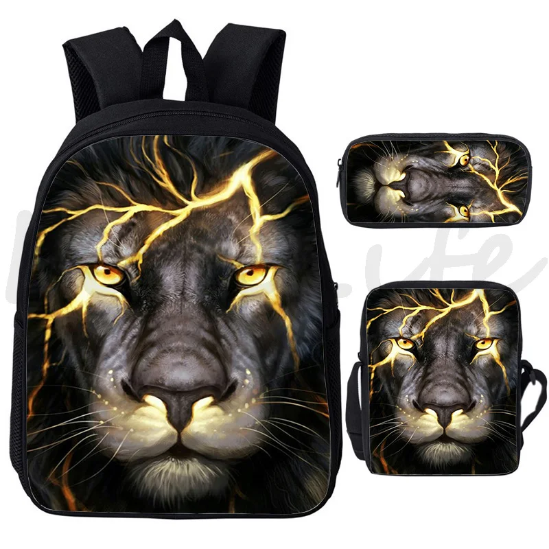 3 Pcs Set Animal Lion Wolf Backpack Cool Pen Bags Students Book Bags Fashion School Bags Teens Travel Rucksack School Mochilas