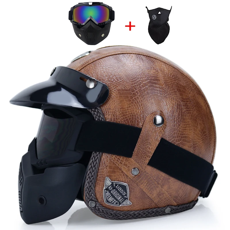 

Leather 3/4 Chopper Bike open face vintage motorcycle helmet Antique motorcycle