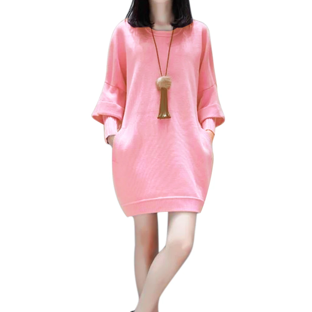 Женское осеннее платье-свитер из двух частей с круглым вырезом и длинными