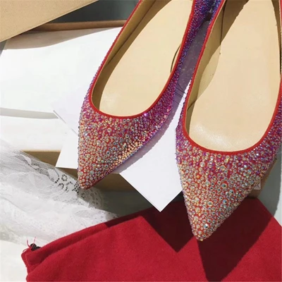 8.5CM Heels Junetxin/женские балетки из натуральной кожи на плоской подошве; туфли на плоской подошве с острым носком, украшенные стразами; элегантные женские свадебные туфли; большие размеры 34-42 - Цвет: 8.5CM Heels