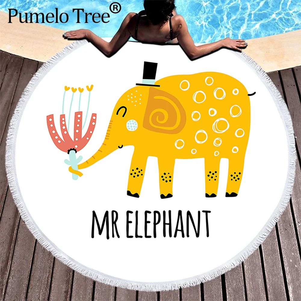 Милые банные полотенца с принтом животных круглые пляжные из микрофибры для