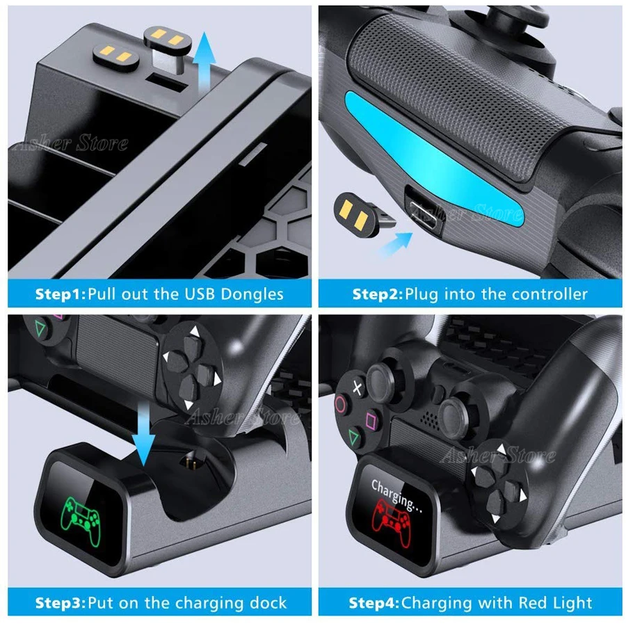 Вертикальная подставка для контроллера PS4 Pro Slim 2 вентилятора охлаждения 10 игр