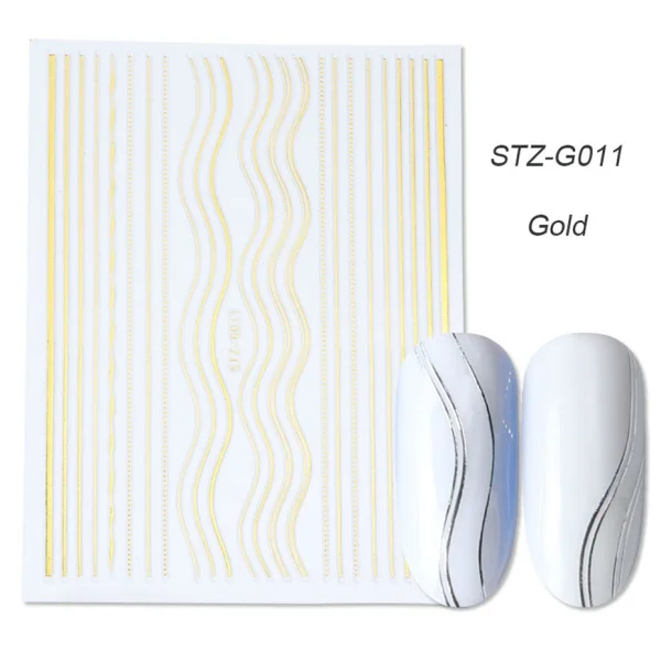 STZ-G0011 Gold 1 шт Чередование ленты для ногтей наклейки золотого и серебряного цвета 3D украшения ногтей обертывания наклейки для ногтей полоски LASTZG001-013-2 - Цвет: STZ-G0011 Gold
