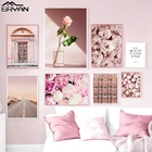 Розовый розовый цветок пиона цветение, холст, картина, Скандинавская архитектура, настенный плакат, пейзаж, украшение для гостиной